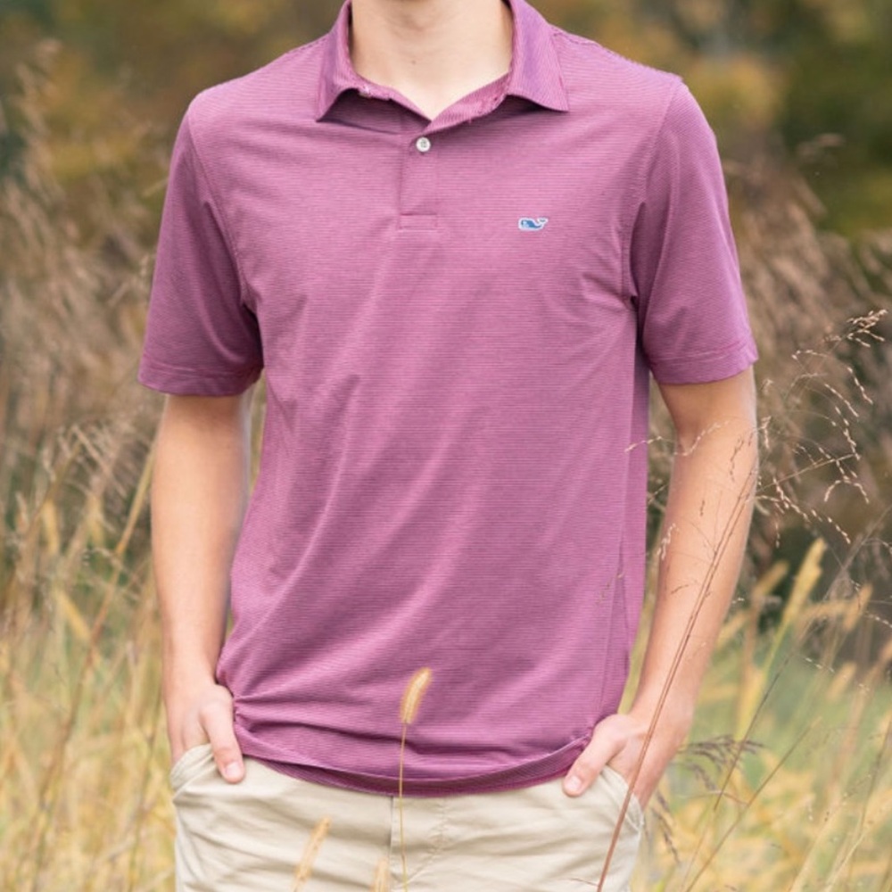 NWT VV St. Jean stripe Performance polo maroon red wine tejeda